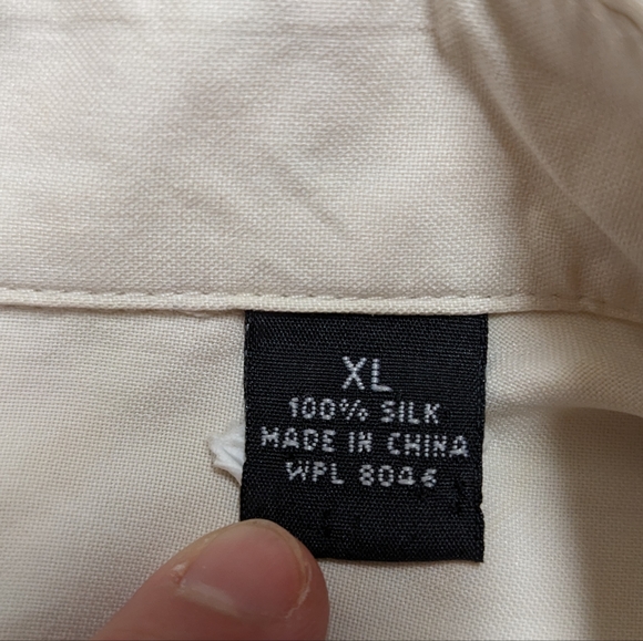 Alfani Men's Creamy Beige Silk Button Down Shirt Short Sleeve - Picture 12 of 13